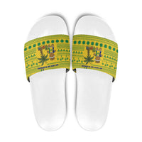Saint Vincent and the Grenadines Christmas Slide Sandals with Gingerbread Boy Palm Tree and Traditional Pattern - Wonder Print Shop