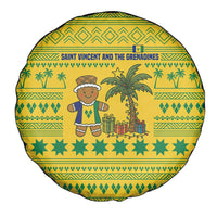 Saint Vincent and the Grenadines Christmas Spare Tire Cover with Gingerbread Boy Palm Tree and Traditional Pattern - Wonder Print Shop