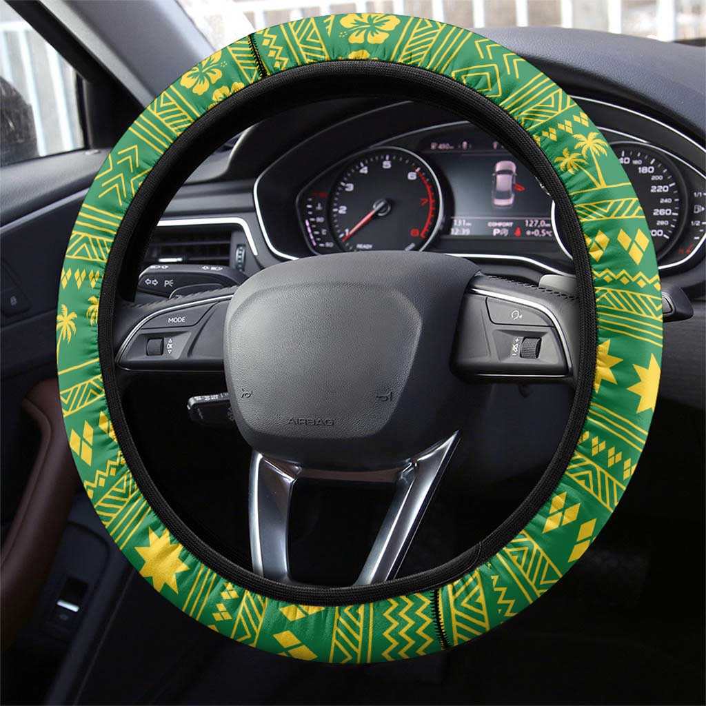 Saint Vincent and the Grenadines Christmas Steering Wheel Cover with Gingerbread Boy Palm Tree and Traditional Pattern - Wonder Print Shop