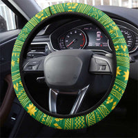 Saint Vincent and the Grenadines Christmas Steering Wheel Cover with Gingerbread Boy Palm Tree and Traditional Pattern - Wonder Print Shop