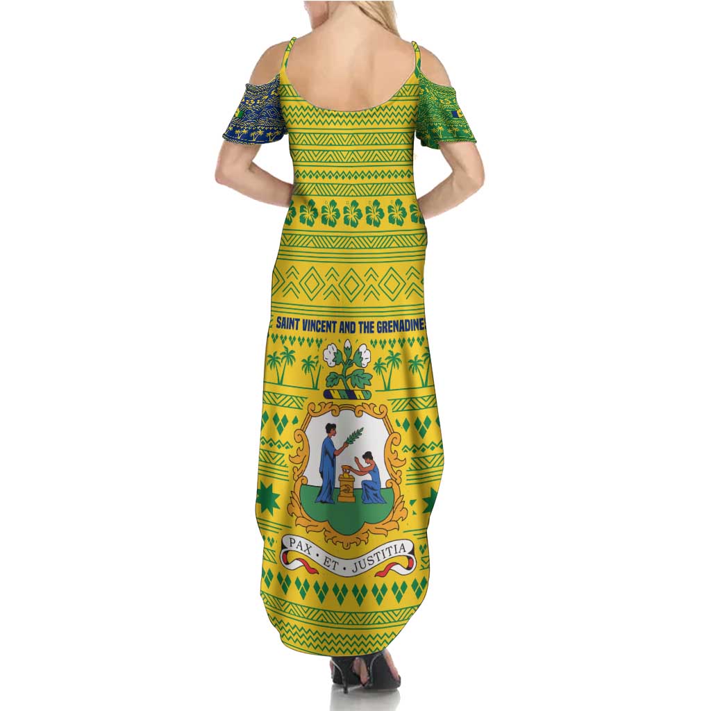 Saint Vincent and the Grenadines Christmas Summer Maxi Dress with Gingerbread Boy Palm Tree and Traditional Pattern - Wonder Print Shop