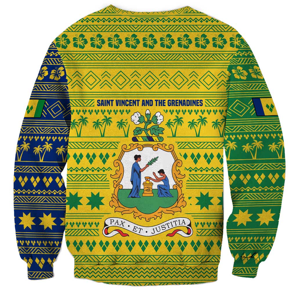 Saint Vincent and the Grenadines Christmas Sweatshirt with Gingerbread Boy Palm Tree and Traditional Pattern - Wonder Print Shop