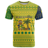 Saint Vincent and the Grenadines Christmas T Shirt with Gingerbread Boy Palm Tree and Traditional Pattern - Wonder Print Shop
