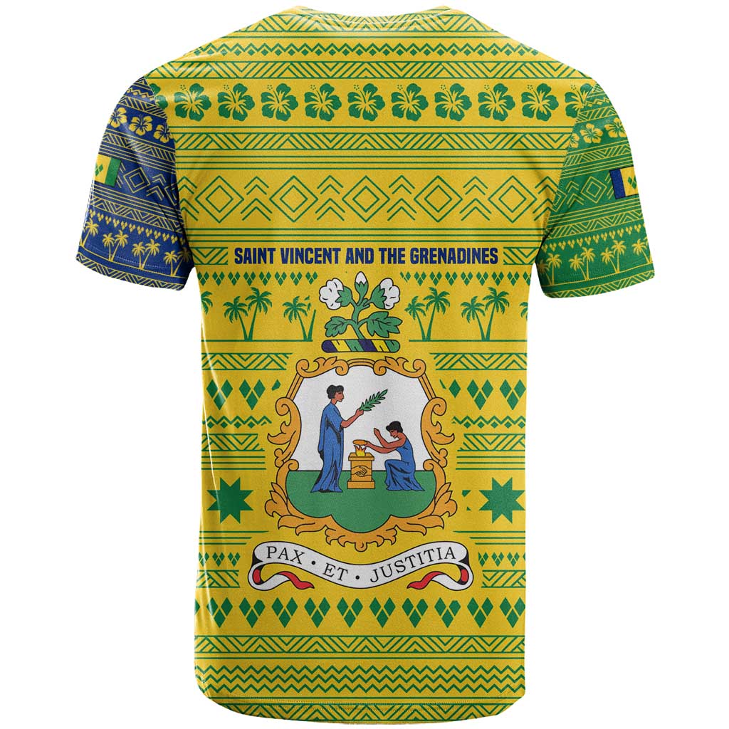 Saint Vincent and the Grenadines Christmas T Shirt with Gingerbread Boy Palm Tree and Traditional Pattern - Wonder Print Shop