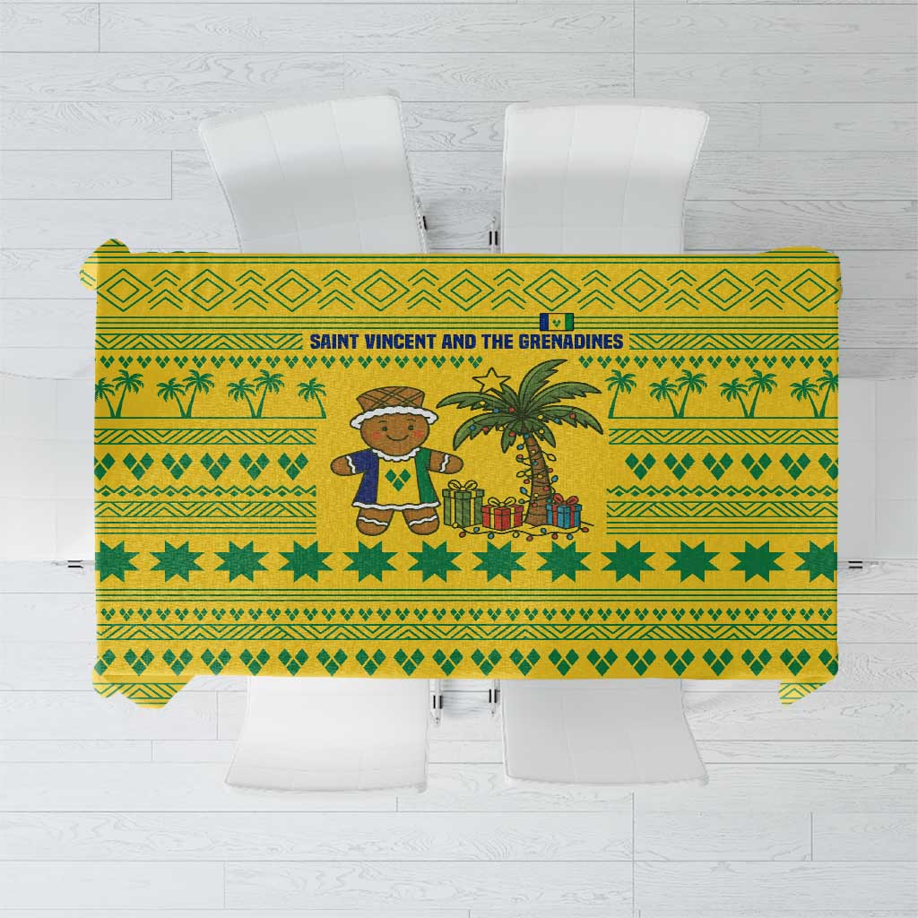 Saint Vincent and the Grenadines Christmas Tablecloth with Gingerbread Boy Palm Tree and Traditional Pattern - Wonder Print Shop