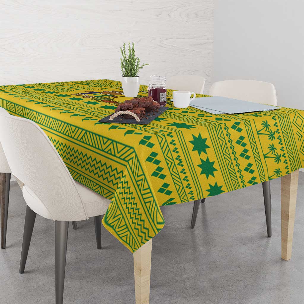 Saint Vincent and the Grenadines Christmas Tablecloth with Gingerbread Boy Palm Tree and Traditional Pattern - Wonder Print Shop