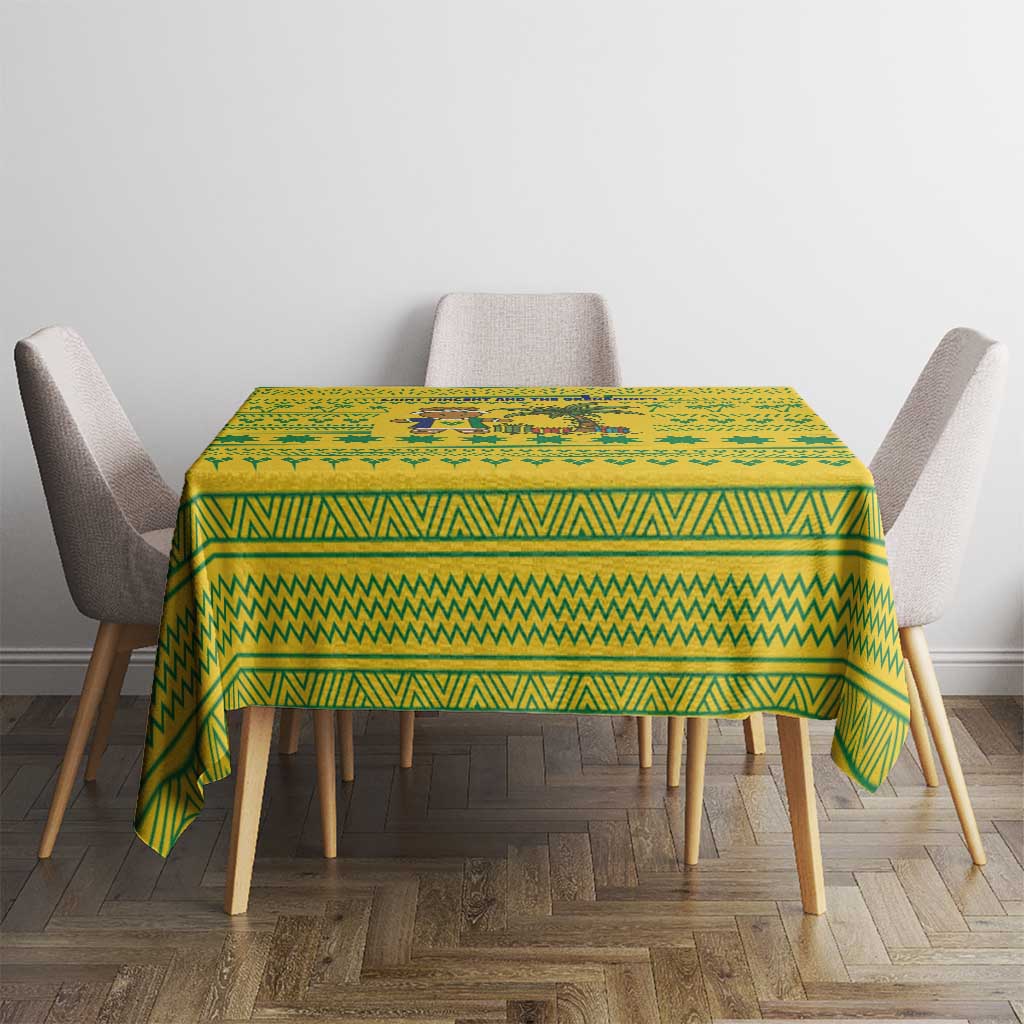 Saint Vincent and the Grenadines Christmas Tablecloth with Gingerbread Boy Palm Tree and Traditional Pattern - Wonder Print Shop