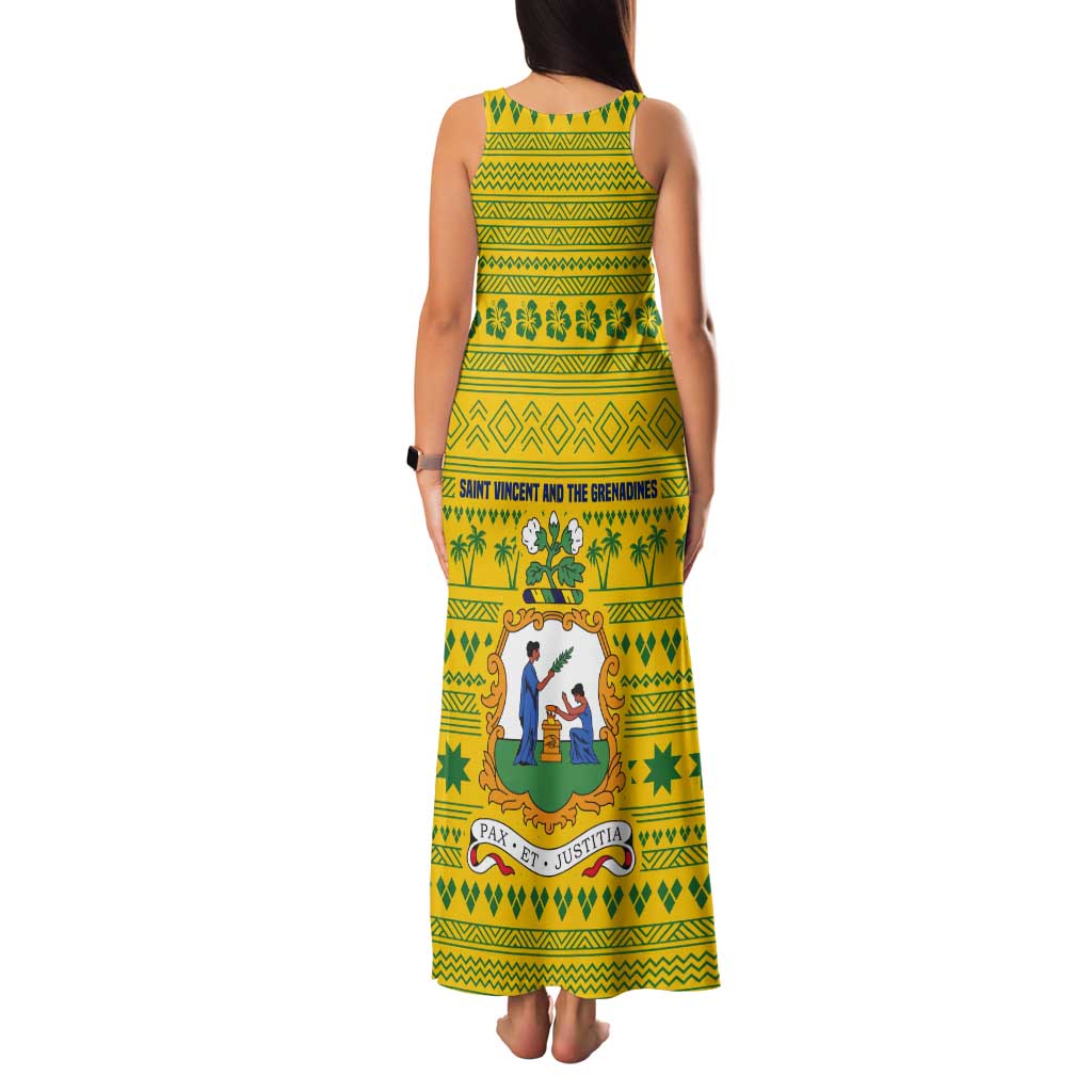Saint Vincent and the Grenadines Christmas Tank Maxi Dress with Gingerbread Boy Palm Tree and Traditional Pattern - Wonder Print Shop