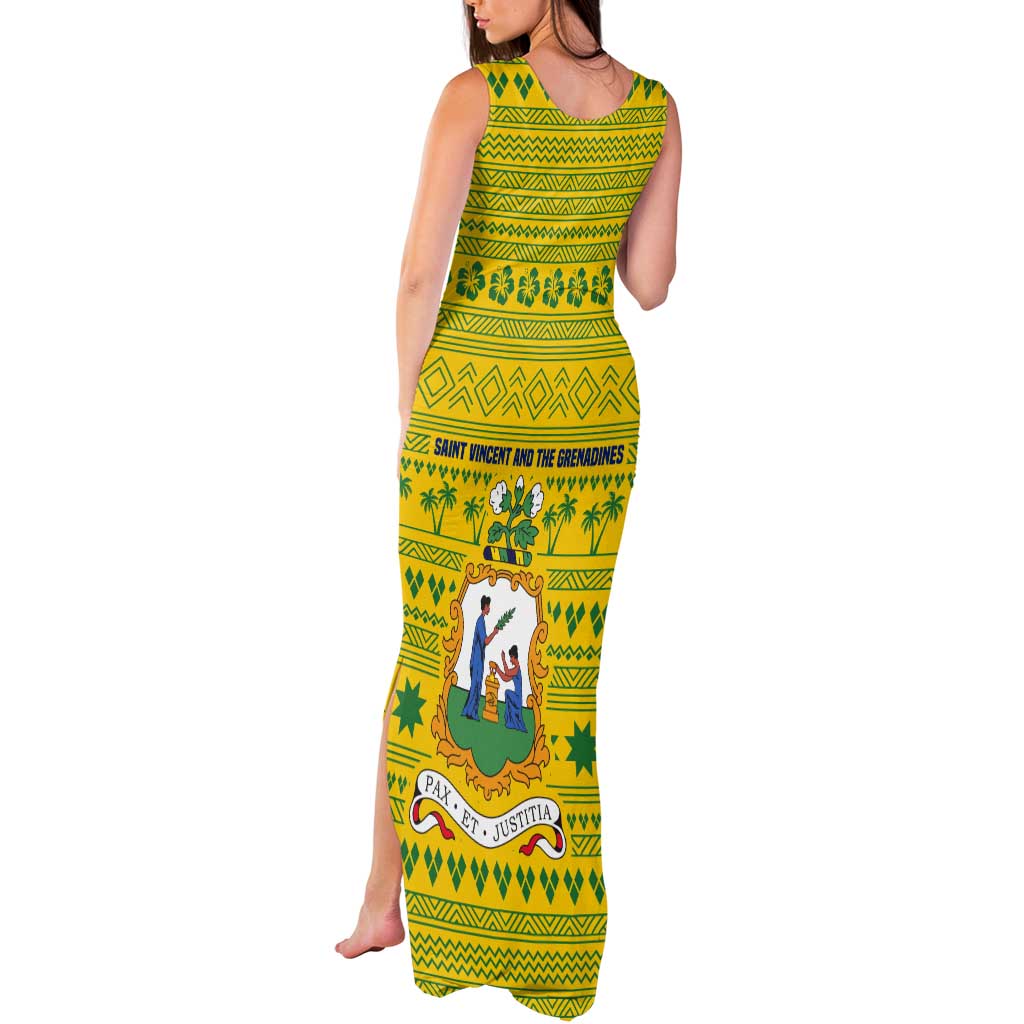 Saint Vincent and the Grenadines Christmas Tank Maxi Dress with Gingerbread Boy Palm Tree and Traditional Pattern - Wonder Print Shop