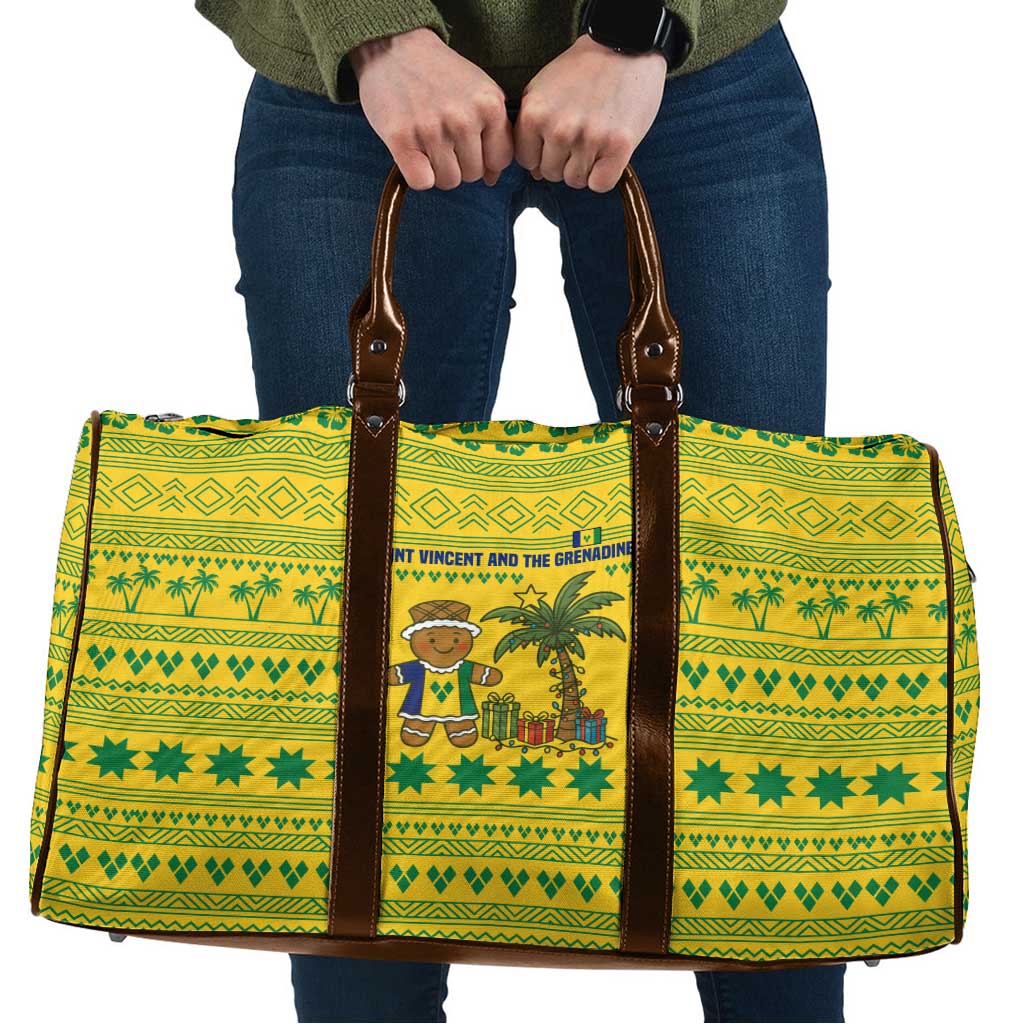 Saint Vincent and the Grenadines Christmas Travel Bag with Gingerbread Boy Palm Tree and Traditional Pattern - Wonder Print Shop