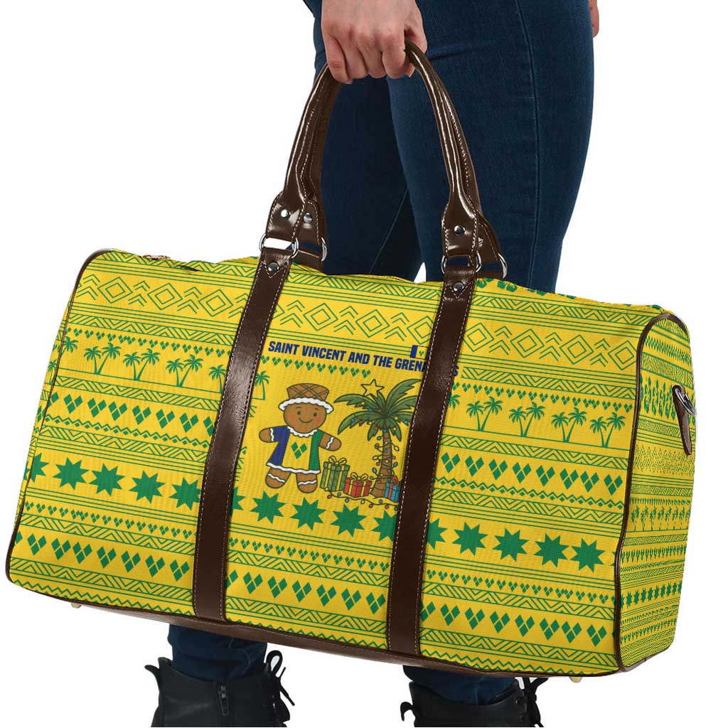 Saint Vincent and the Grenadines Christmas Travel Bag with Gingerbread Boy Palm Tree and Traditional Pattern - Wonder Print Shop