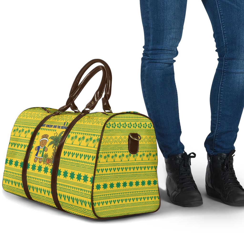Saint Vincent and the Grenadines Christmas Travel Bag with Gingerbread Boy Palm Tree and Traditional Pattern - Wonder Print Shop