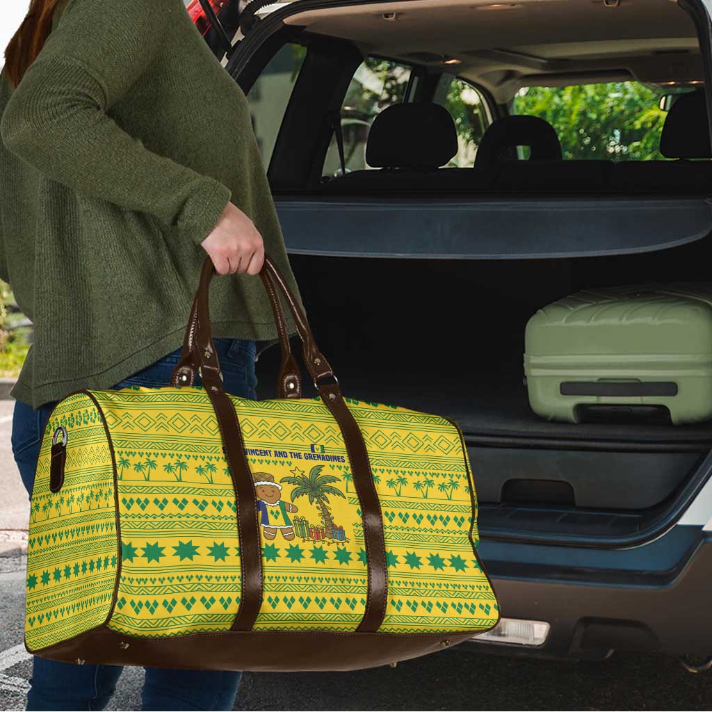 Saint Vincent and the Grenadines Christmas Travel Bag with Gingerbread Boy Palm Tree and Traditional Pattern - Wonder Print Shop