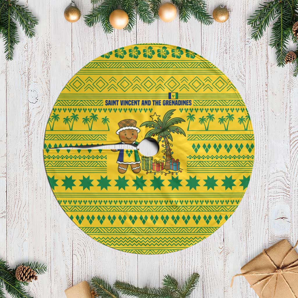 Saint Vincent and the Grenadines Christmas Tree Skirt with Gingerbread Boy Palm Tree and Traditional Pattern - Wonder Print Shop