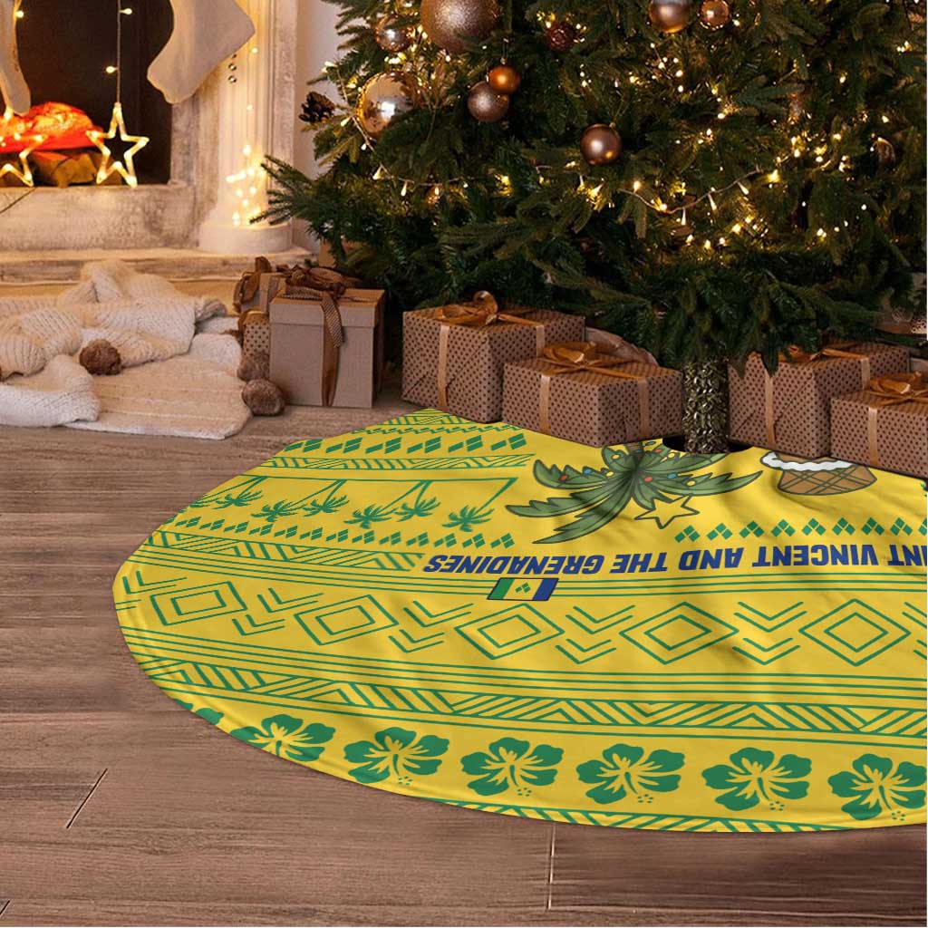 Saint Vincent and the Grenadines Christmas Tree Skirt with Gingerbread Boy Palm Tree and Traditional Pattern - Wonder Print Shop