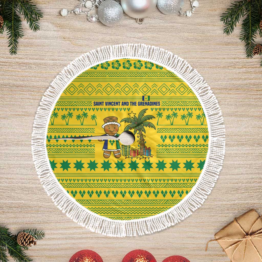 Saint Vincent and the Grenadines Christmas Tree Skirt with Gingerbread Boy Palm Tree and Traditional Pattern - Wonder Print Shop