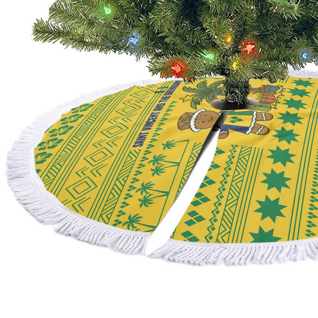 Saint Vincent and the Grenadines Christmas Tree Skirt with Gingerbread Boy Palm Tree and Traditional Pattern - Wonder Print Shop