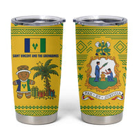 Saint Vincent and the Grenadines Christmas Tumbler Cup with Gingerbread Boy Palm Tree and Traditional Pattern - Wonder Print Shop