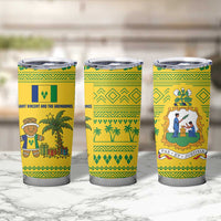 Saint Vincent and the Grenadines Christmas Tumbler Cup with Gingerbread Boy Palm Tree and Traditional Pattern - Wonder Print Shop