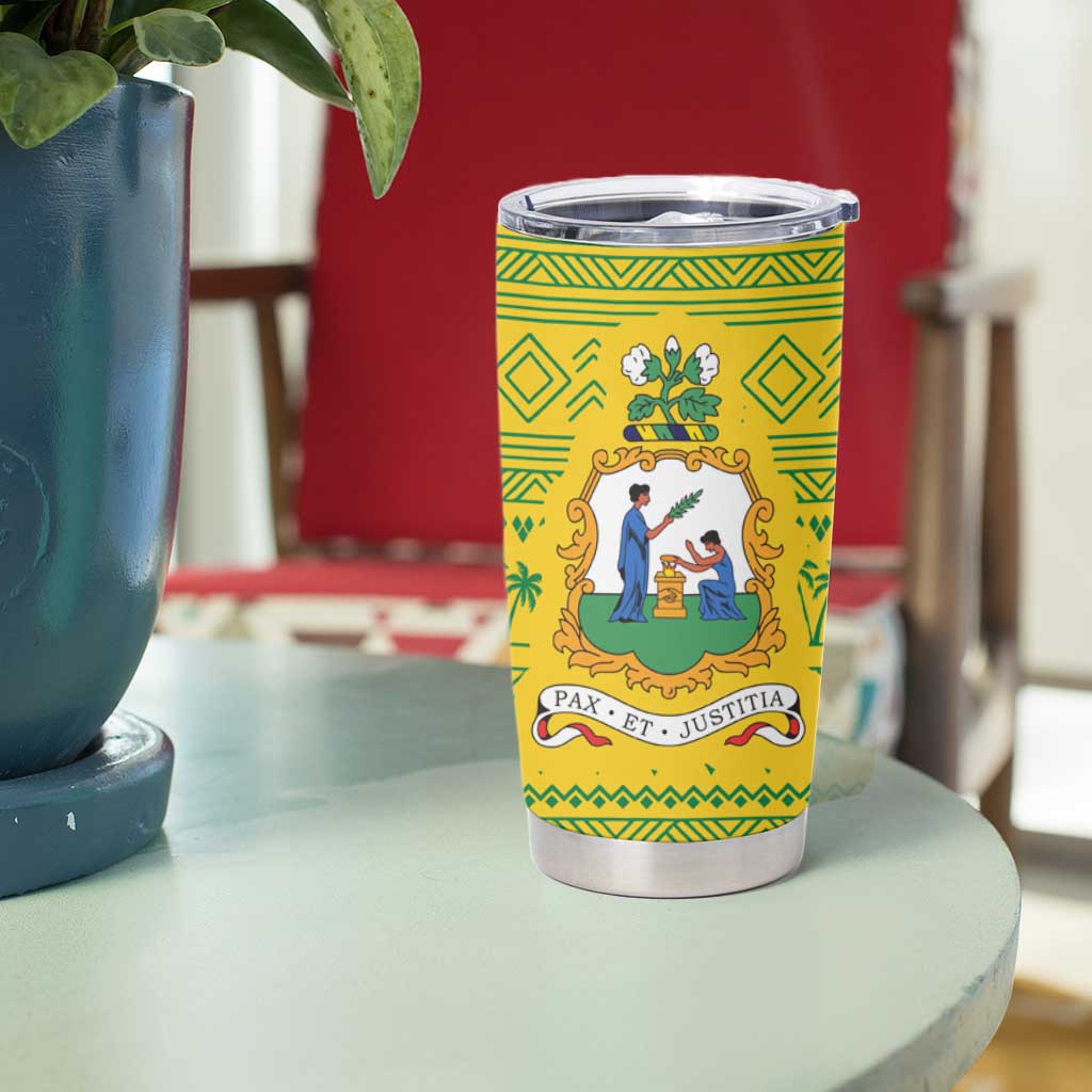 Saint Vincent and the Grenadines Christmas Tumbler Cup with Gingerbread Boy Palm Tree and Traditional Pattern - Wonder Print Shop