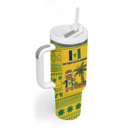 Saint Vincent and the Grenadines Christmas Tumbler With Handle with Gingerbread Boy Palm Tree and Traditional Pattern - Wonder Print Shop