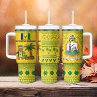 Saint Vincent and the Grenadines Christmas Tumbler With Handle with Gingerbread Boy Palm Tree and Traditional Pattern - Wonder Print Shop
