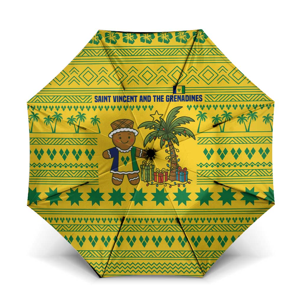 Saint Vincent and the Grenadines Christmas Umbrella with Gingerbread Boy Palm Tree and Traditional Pattern - Wonder Print Shop