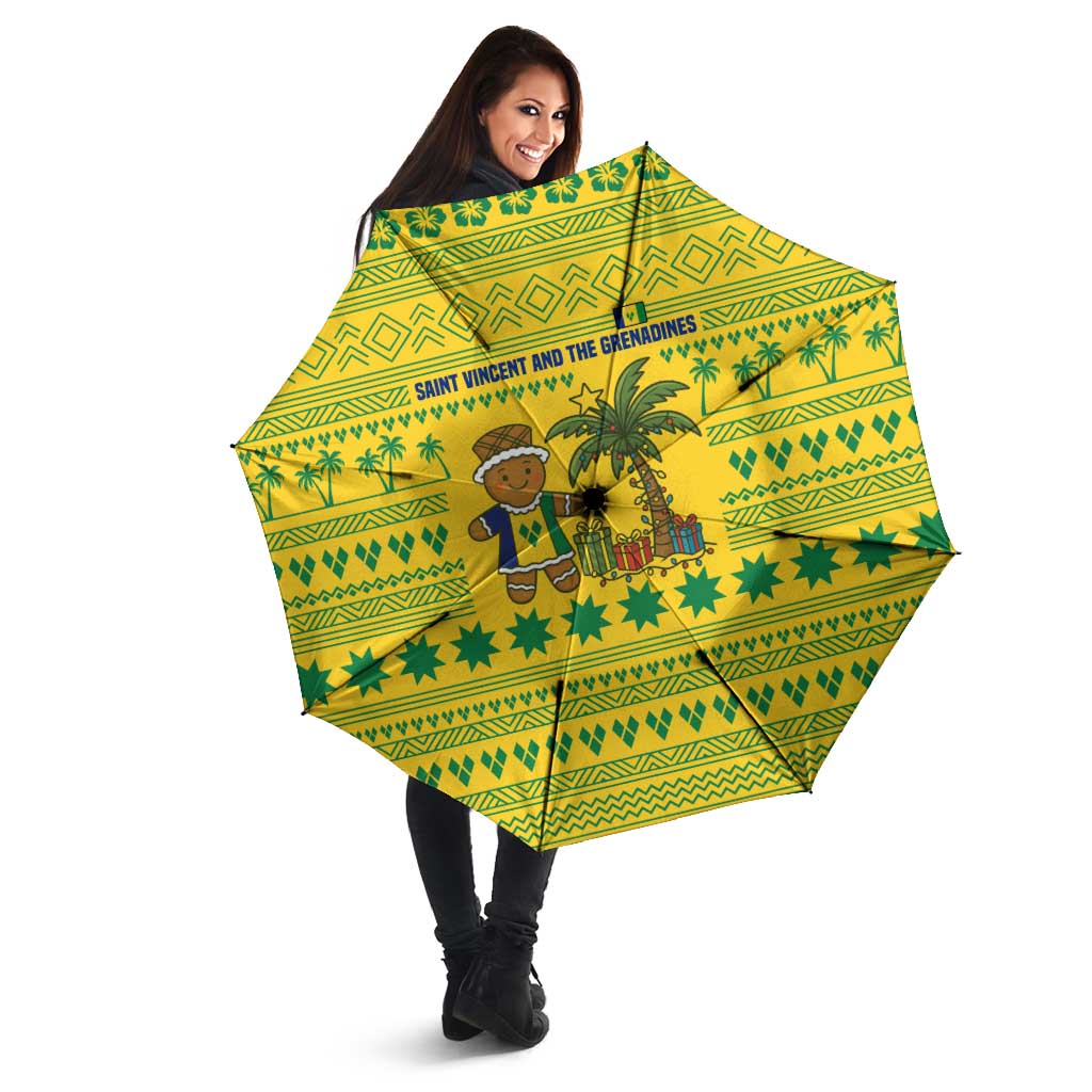 Saint Vincent and the Grenadines Christmas Umbrella with Gingerbread Boy Palm Tree and Traditional Pattern - Wonder Print Shop