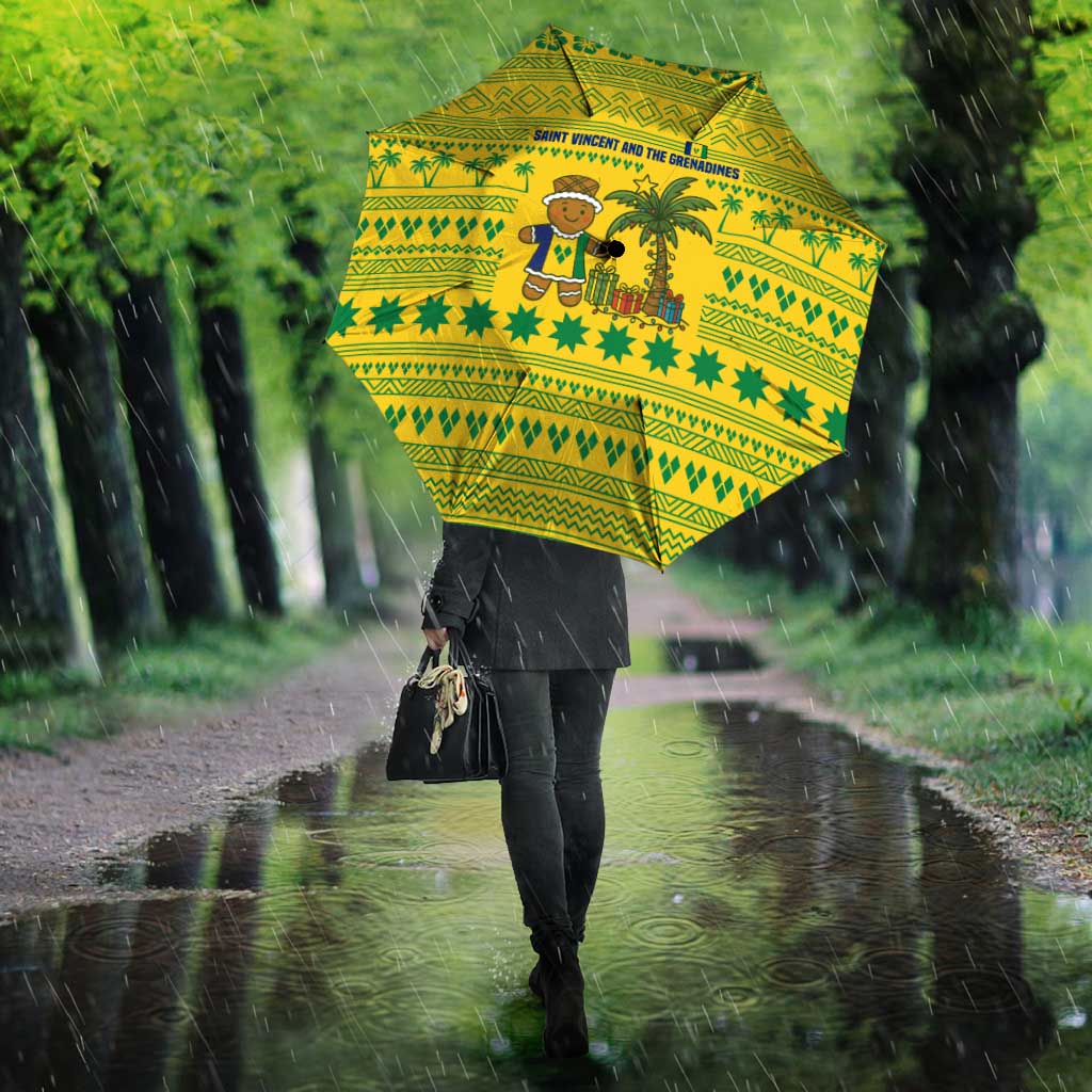 Saint Vincent and the Grenadines Christmas Umbrella with Gingerbread Boy Palm Tree and Traditional Pattern - Wonder Print Shop