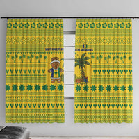 Saint Vincent and the Grenadines Christmas Window Curtain with Gingerbread Boy Palm Tree and Traditional Pattern - Wonder Print Shop