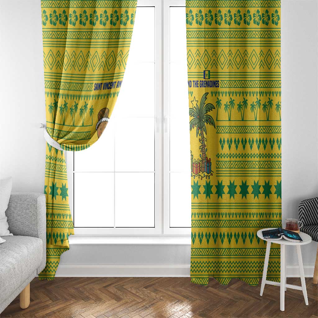 Saint Vincent and the Grenadines Christmas Window Curtain with Gingerbread Boy Palm Tree and Traditional Pattern - Wonder Print Shop