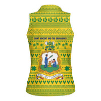 Saint Vincent and the Grenadines Christmas Women Sleeveless Polo Shirt with Gingerbread Boy Palm Tree and Traditional Pattern - Wonder Print Shop