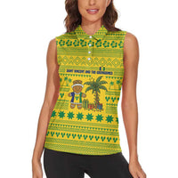 Saint Vincent and the Grenadines Christmas Women Sleeveless Polo Shirt with Gingerbread Boy Palm Tree and Traditional Pattern - Wonder Print Shop