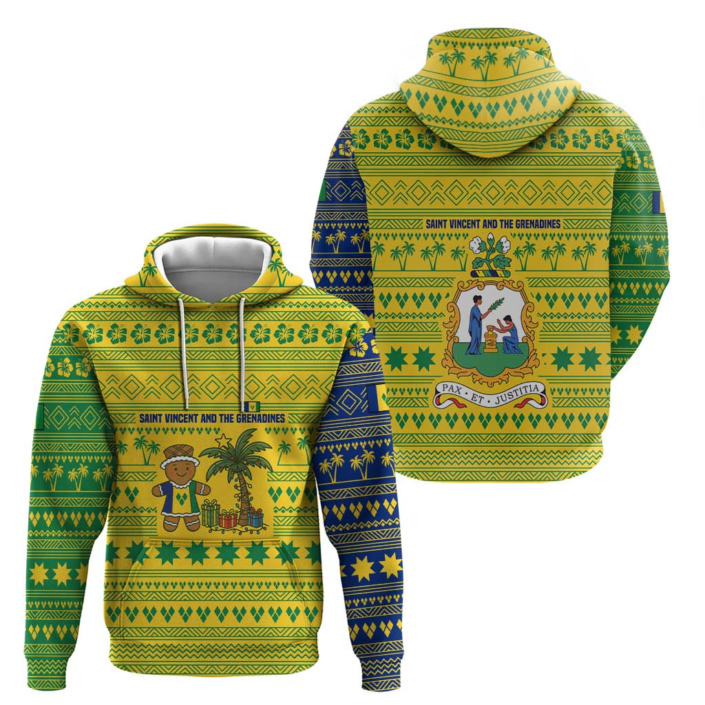 Saint Vincent and the Grenadines Christmas Zip Hoodie with Gingerbread Boy Palm Tree and Traditional Pattern - Wonder Print Shop