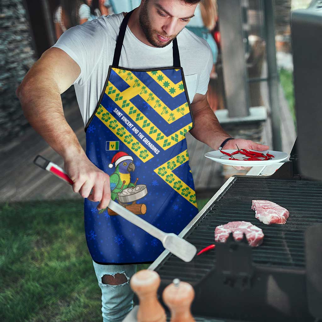 Saint Vincent and the Grenadines Christmas Apron with Parrot Playing Steelpan and Tropical Pattern Design - Wonder Print Shop