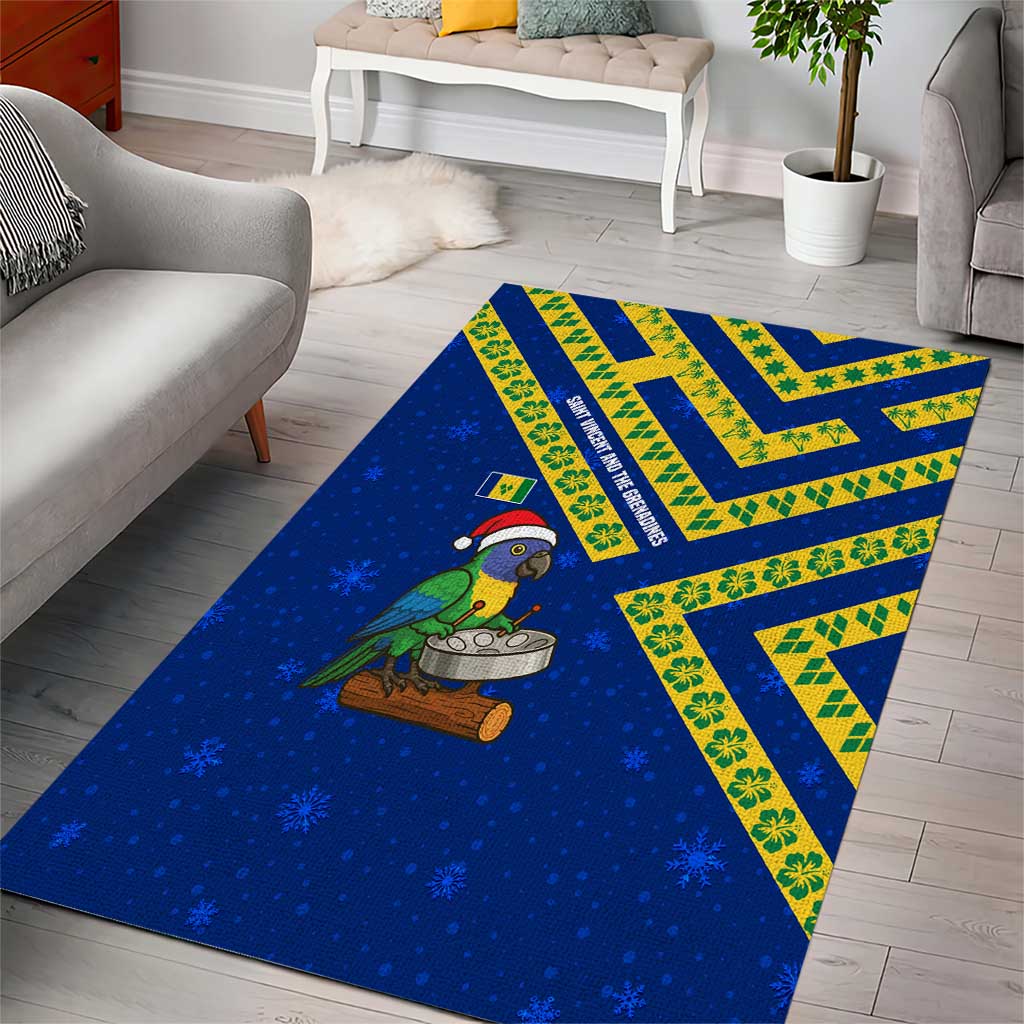 Saint Vincent and the Grenadines Christmas Area Rug with Parrot Playing Steelpan and Tropical Pattern Design - Wonder Print Shop