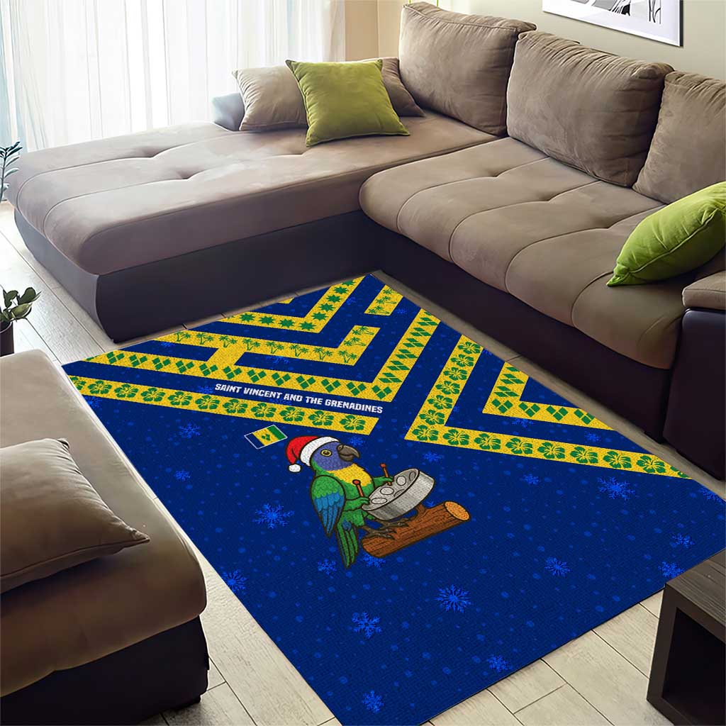 Saint Vincent and the Grenadines Christmas Area Rug with Parrot Playing Steelpan and Tropical Pattern Design - Wonder Print Shop