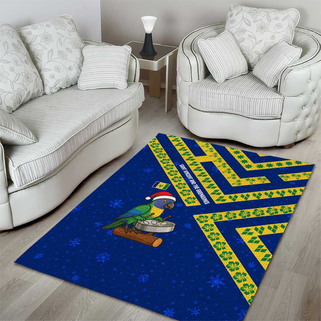 Saint Vincent and the Grenadines Christmas Area Rug with Parrot Playing Steelpan and Tropical Pattern Design - Wonder Print Shop