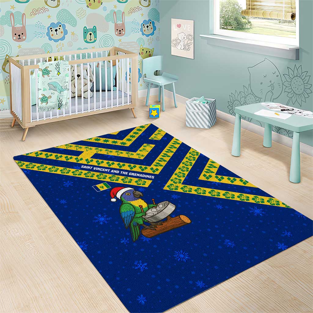 Saint Vincent and the Grenadines Christmas Area Rug with Parrot Playing Steelpan and Tropical Pattern Design - Wonder Print Shop