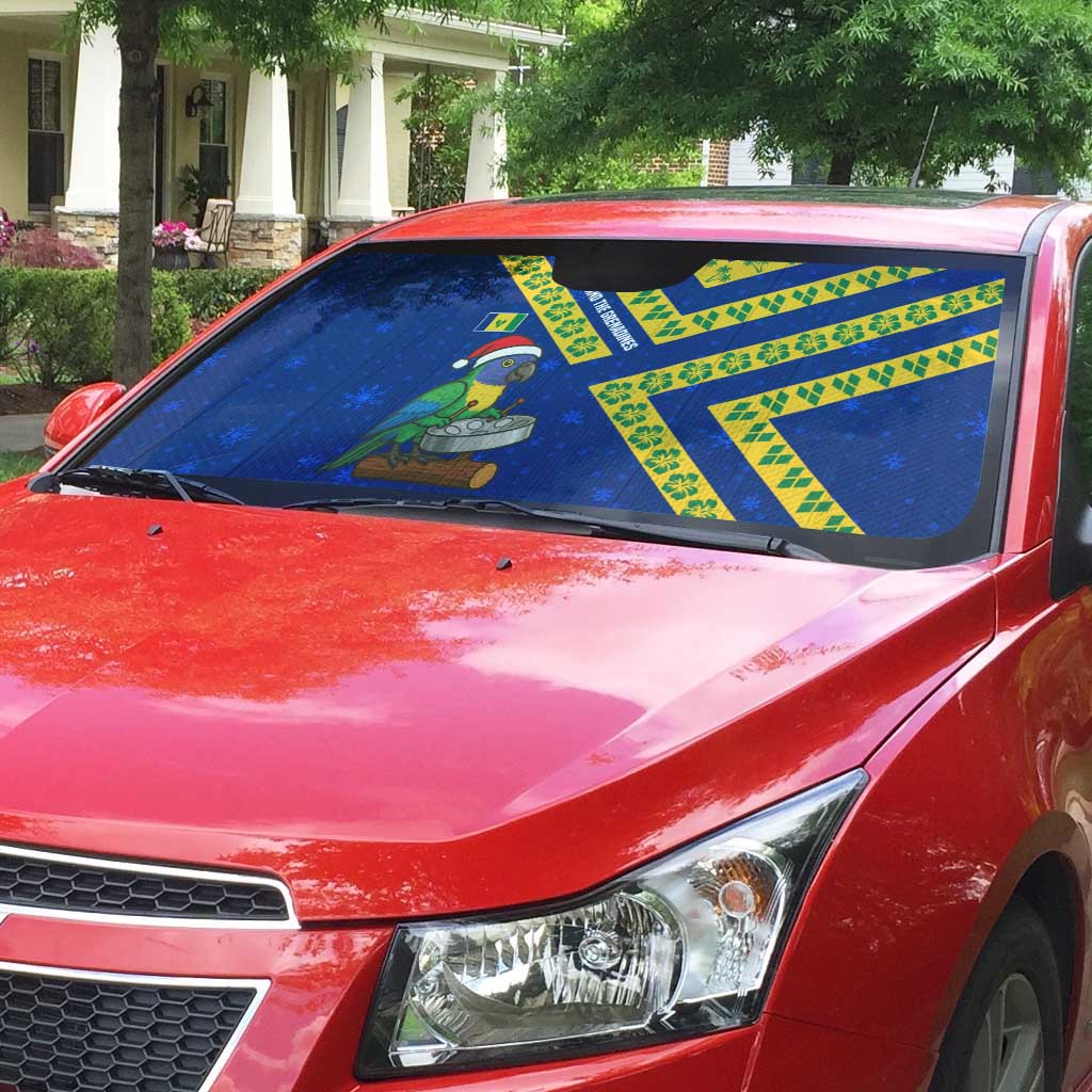 Saint Vincent and the Grenadines Christmas Auto Sun Shade with Parrot Playing Steelpan and Tropical Pattern Design - Wonder Print Shop