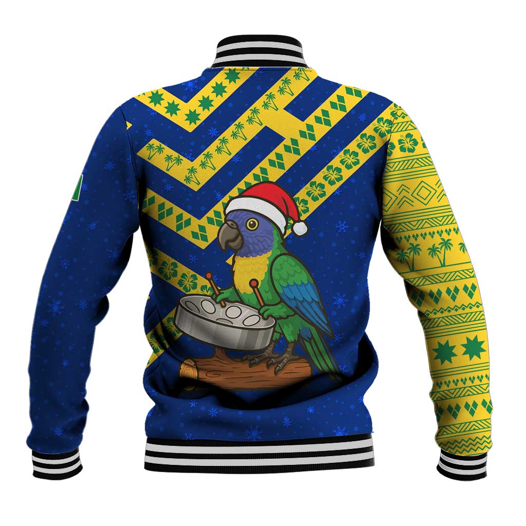 Saint Vincent and the Grenadines Christmas Baseball Jacket with Parrot Playing Steelpan and Tropical Pattern Design - Wonder Print Shop