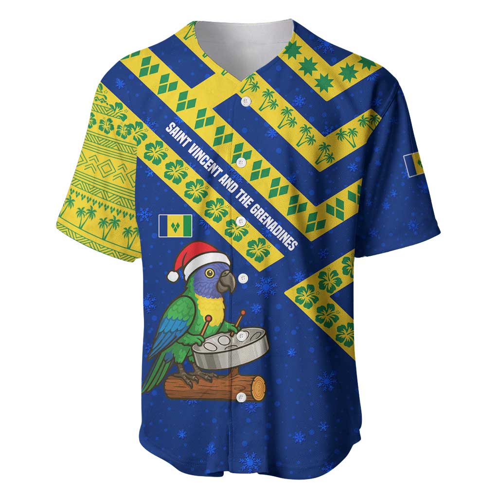 Saint Vincent and the Grenadines Christmas Baseball Jersey with Parrot Playing Steelpan and Tropical Pattern Design - Wonder Print Shop