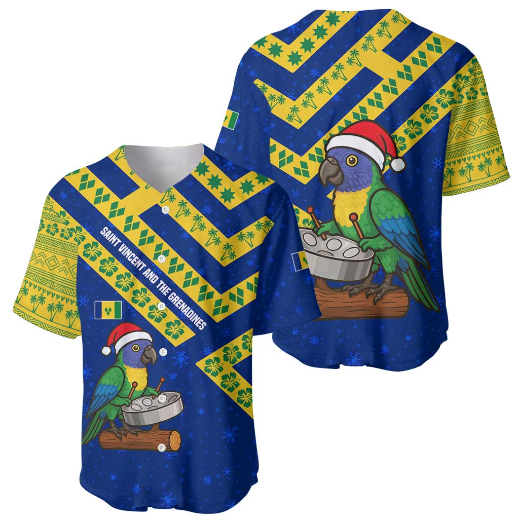 Saint Vincent and the Grenadines Christmas Baseball Jersey with Parrot Playing Steelpan and Tropical Pattern Design - Wonder Print Shop