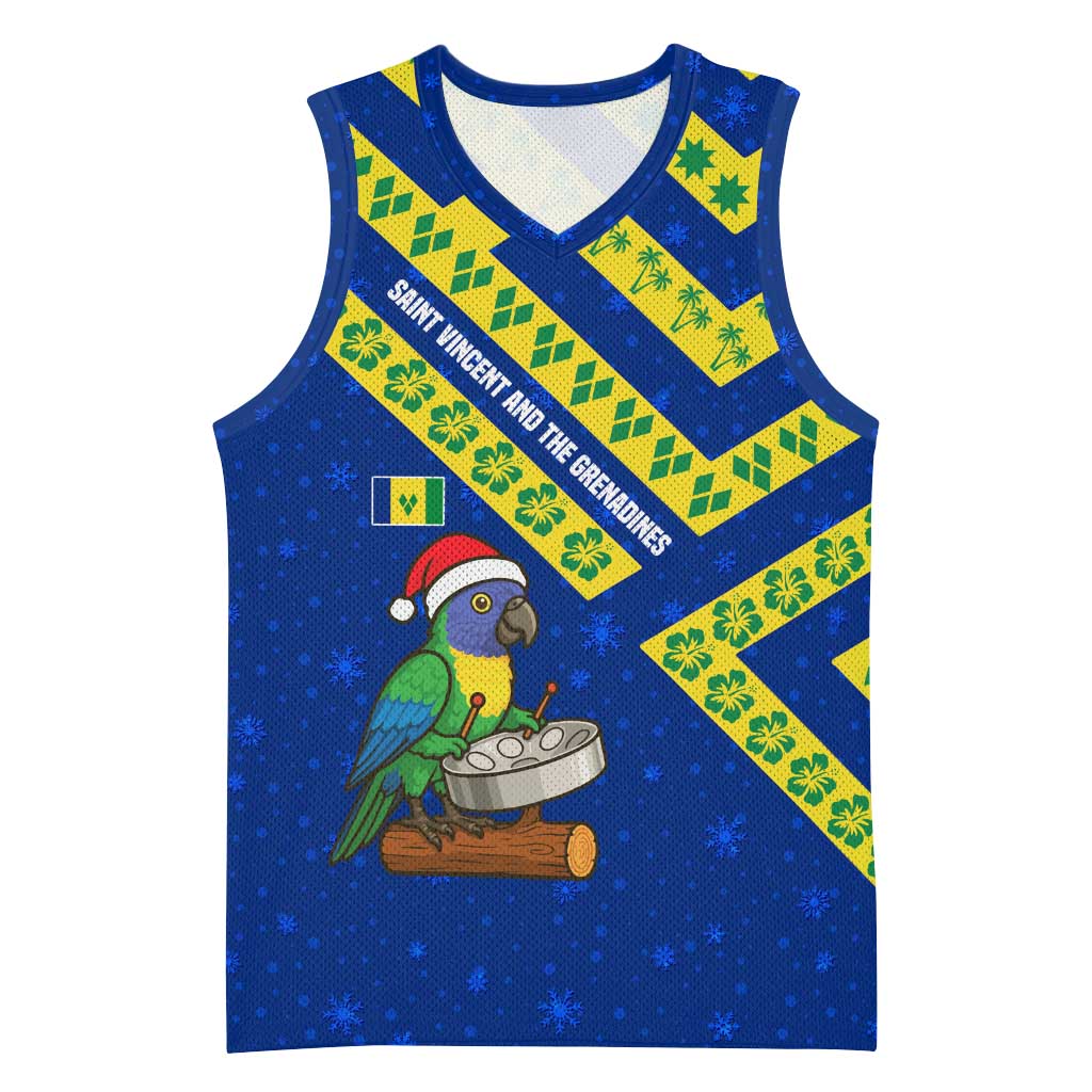 Saint Vincent and the Grenadines Christmas Basketball Jersey with Parrot Playing Steelpan and Tropical Pattern Design - Wonder Print Shop