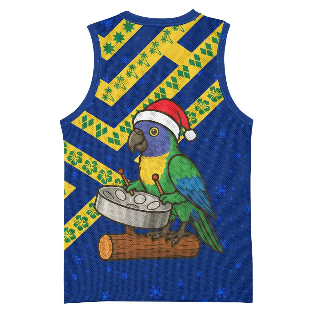 Saint Vincent and the Grenadines Christmas Basketball Jersey with Parrot Playing Steelpan and Tropical Pattern Design - Wonder Print Shop