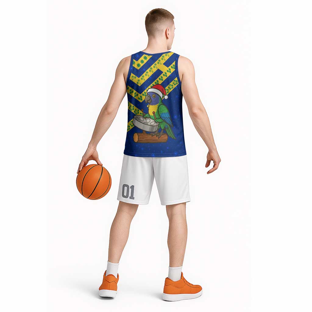 Saint Vincent and the Grenadines Christmas Basketball Jersey with Parrot Playing Steelpan and Tropical Pattern Design - Wonder Print Shop