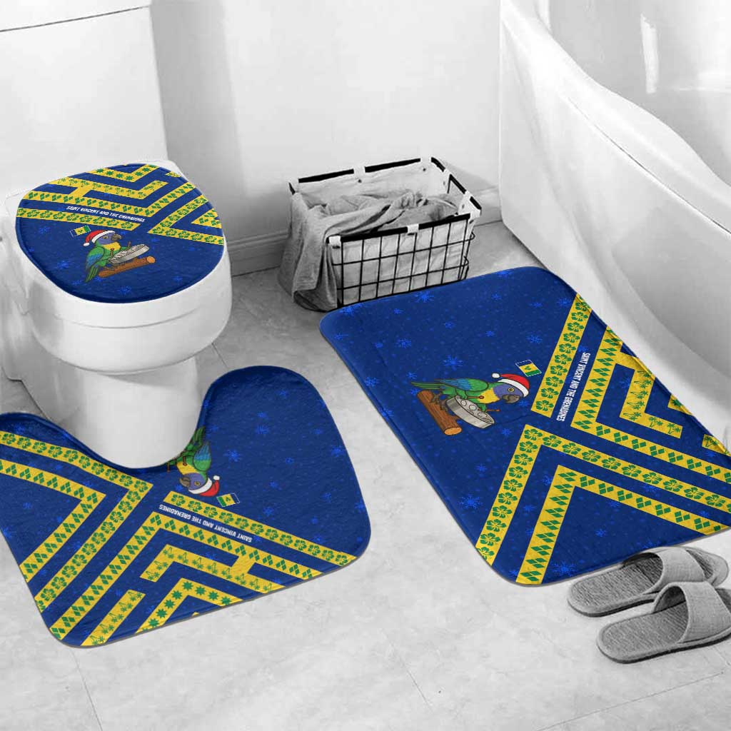 Saint Vincent and the Grenadines Christmas Bathroom Set with Parrot Playing Steelpan and Tropical Pattern Design - Wonder Print Shop