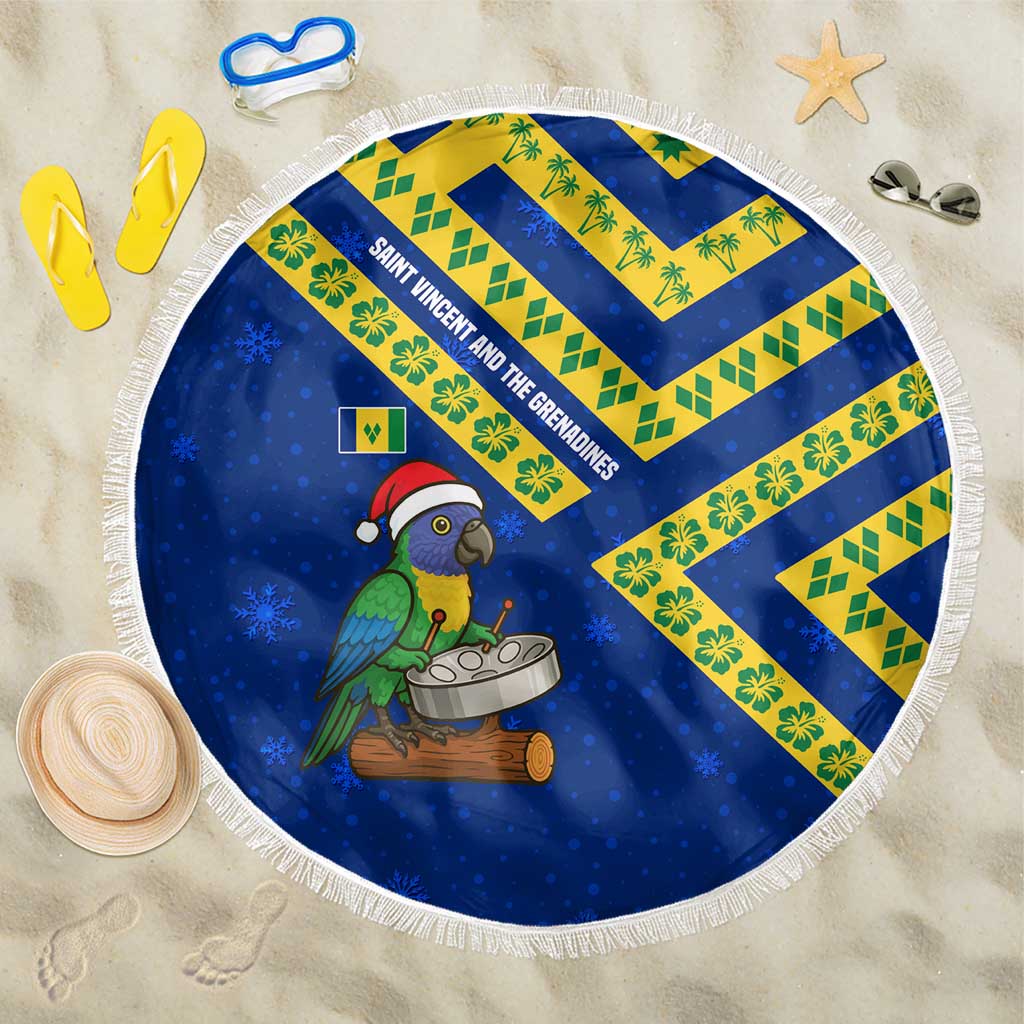 Saint Vincent and the Grenadines Christmas Beach Blanket with Parrot Playing Steelpan and Tropical Pattern Design - Wonder Print Shop