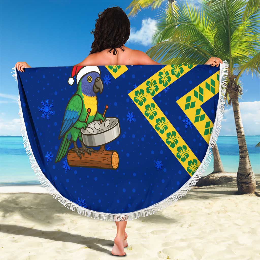 Saint Vincent and the Grenadines Christmas Beach Blanket with Parrot Playing Steelpan and Tropical Pattern Design - Wonder Print Shop