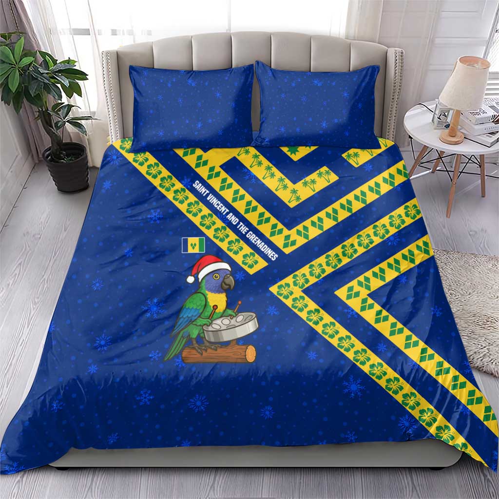 Saint Vincent and the Grenadines Christmas Bedding Set with Parrot Playing Steelpan and Tropical Pattern Design - Wonder Print Shop